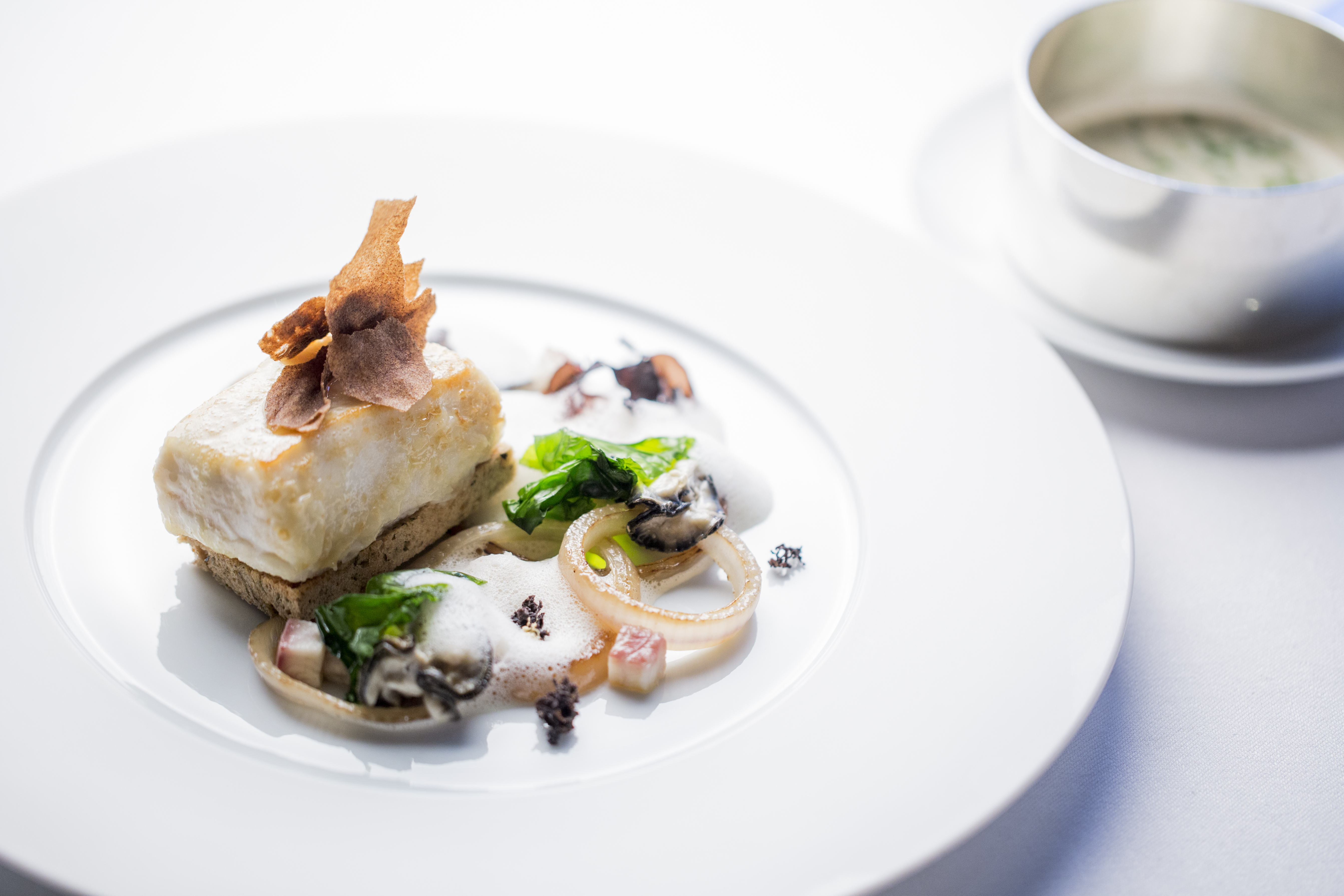 Halibut, oyster & seaweed by Jean-Philippe Blondet, executive chef at Alain Ducasse at The Dorchester ®pmonetta 7393